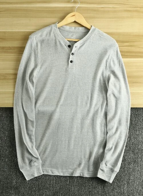 Grey Half Buttoned Long Sleeve T-Shirt | Jimin – BTS