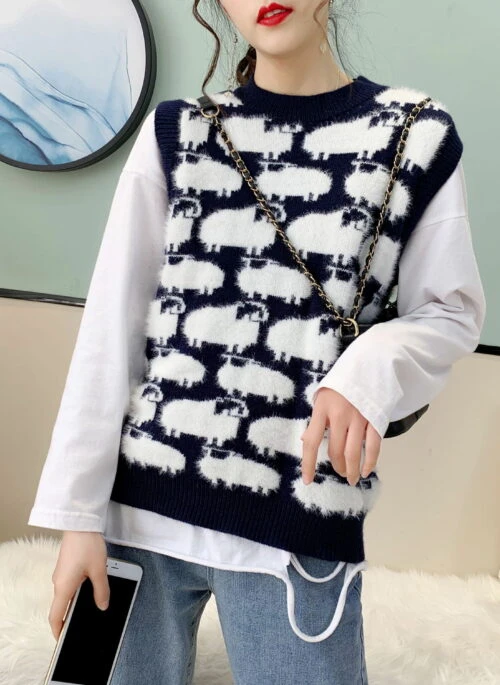 Navy Blue Sheep Sweater Vest | Suho – EXO