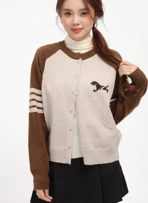 Brown Vintage Embroidered Dog Cardigan