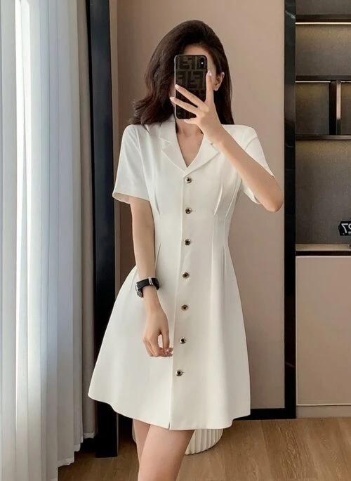 White Vintage Button Down Dress | Dahyun – TWICE