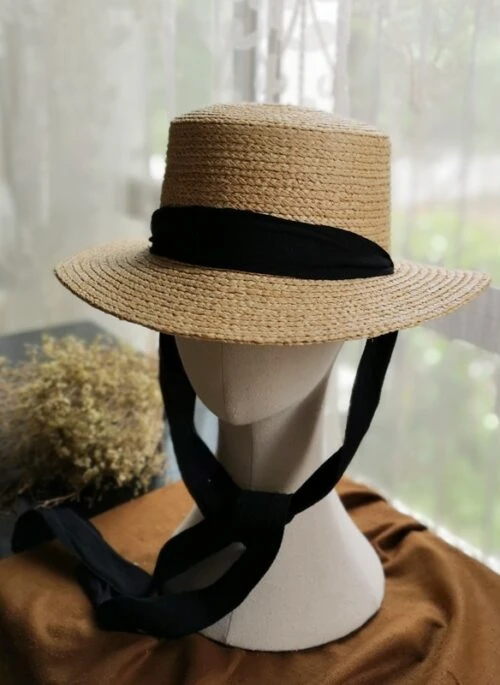 Beige Woven Hat With Black Ribbon | Jennie – BlackPink