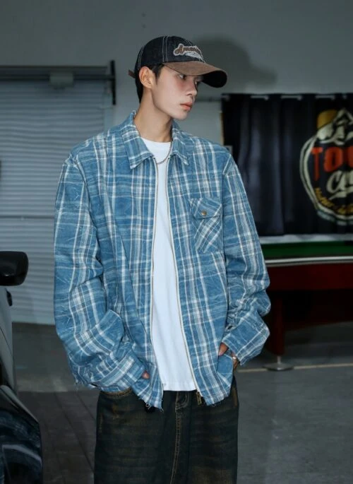 Blue Plaid Zip-Up Jacket | Jin – BTS