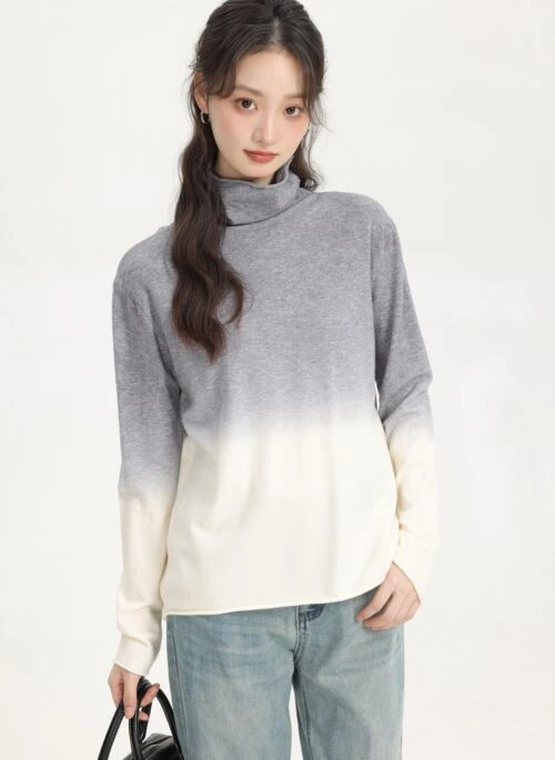 Gray Gradient Turtleneck Sweater