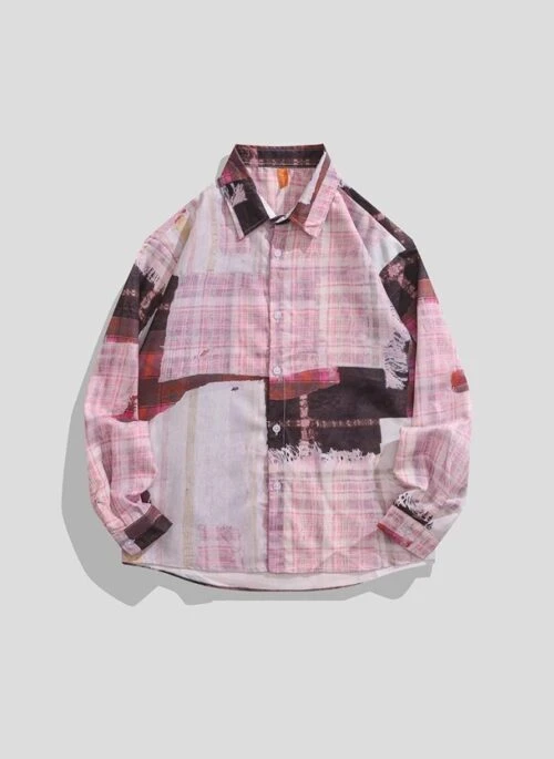 Pink Plaid Patchwork Long Sleeves Shirt | Chanyeol – EXO