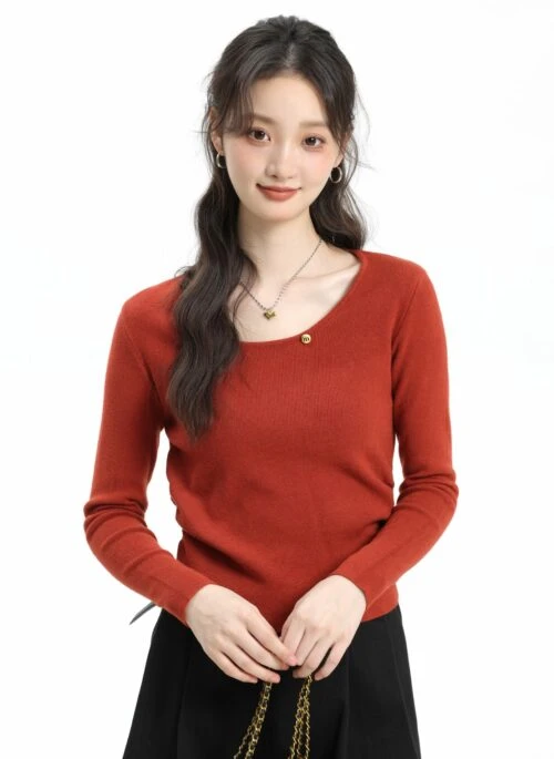 Red Casual Round Neck Knit Sweater