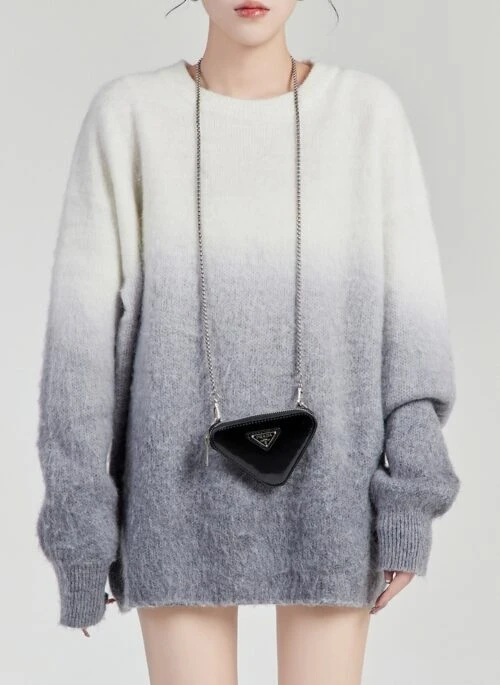 White And Grey Gradient Knit Sweater | Chung Ha