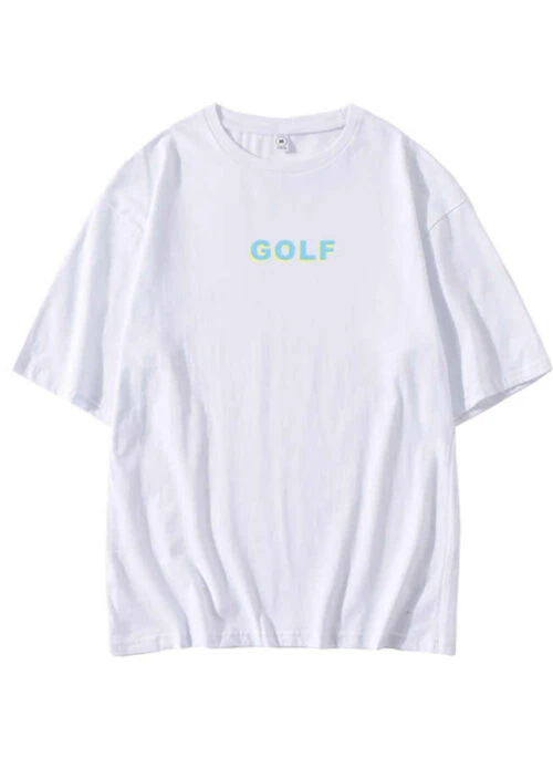 White “GOLF” Print  T-Shirt | LeeKnow – Stray Kids