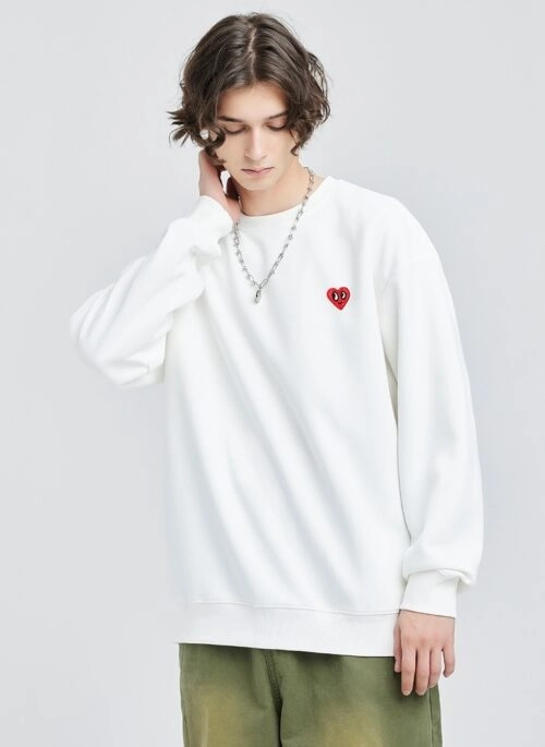 White Mini Heart Patched Sweater | Jimin – BTS