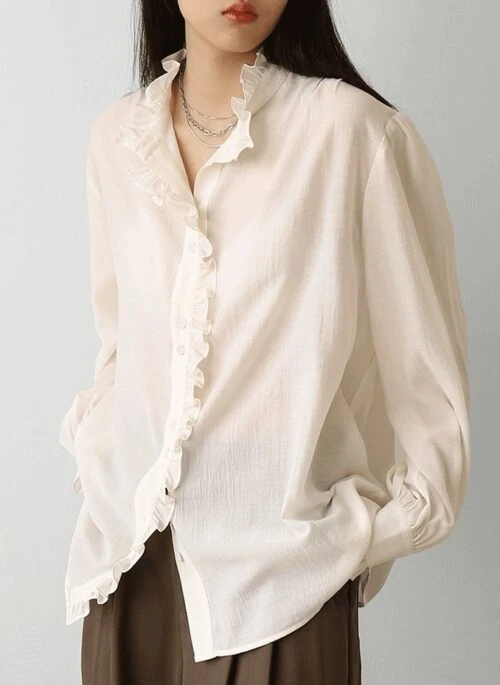 White Ruffled Lining Long Sleeve Shirt | Jimin – BTS