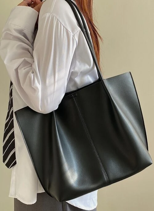 Black Faux Leather Tote Bag | Baek Seok Ryu – Love Next Door