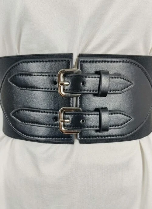 Black Faux Leather Wide Belt | Giselle – Aespa