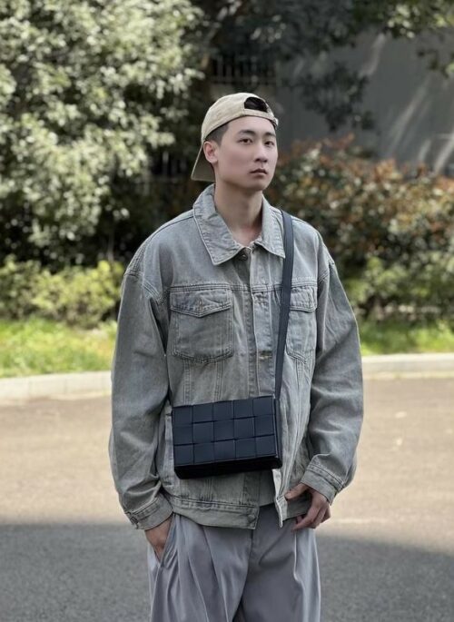 Black Woven Design Compact Leather Bag | Yunho – ATEEZ