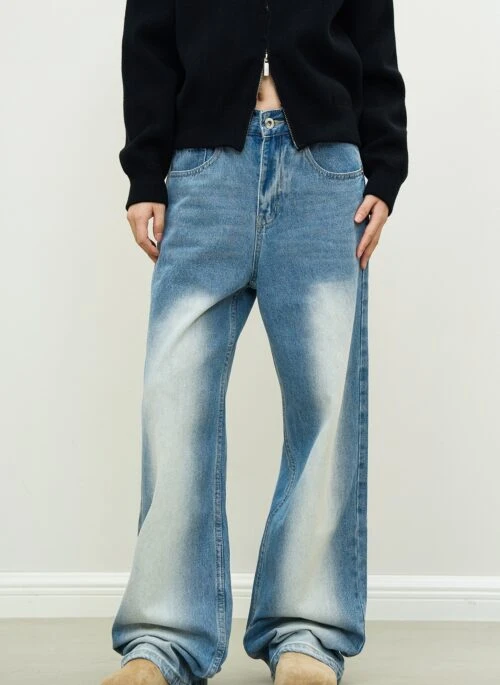 Blue Washed Denim Wide-Leg Jeans | Felix – Stray Kids