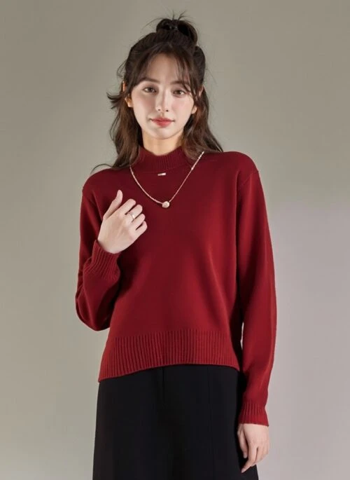 Chic Wine Red Knit Sweater