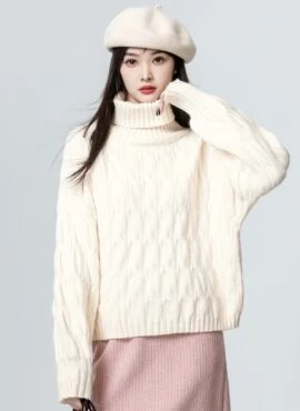 Apricot Cozy High Neck Knit Sweater