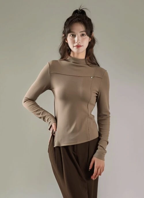 Highneck Slim Fit Long Sleeve Shirt