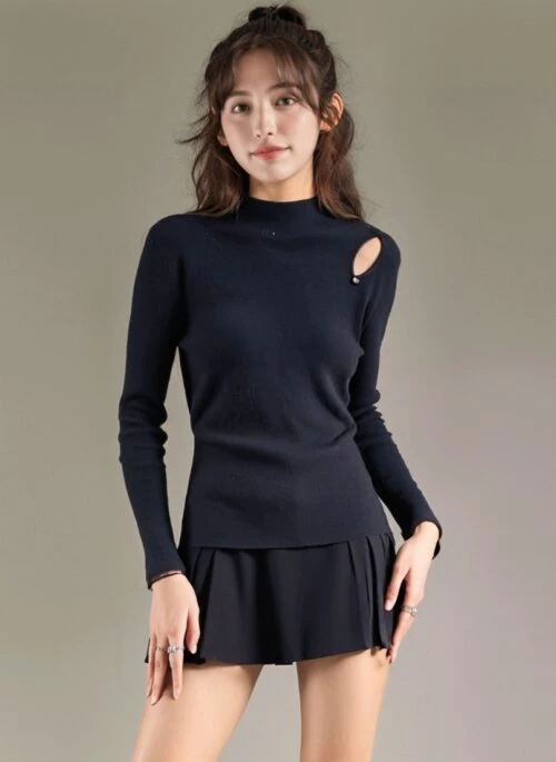 Side Hollow Design Slim Fit Knit Sweater