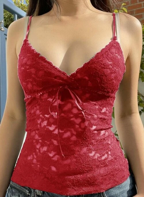 Red Lace Bustier Camisole Top | Momo – Twice