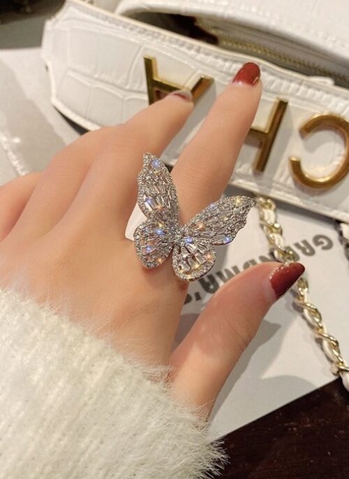 Silver Crystal Embellished Butterfly Ring | Hongjoong – ATEEZ