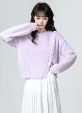 Purple Floral Knit Sweater