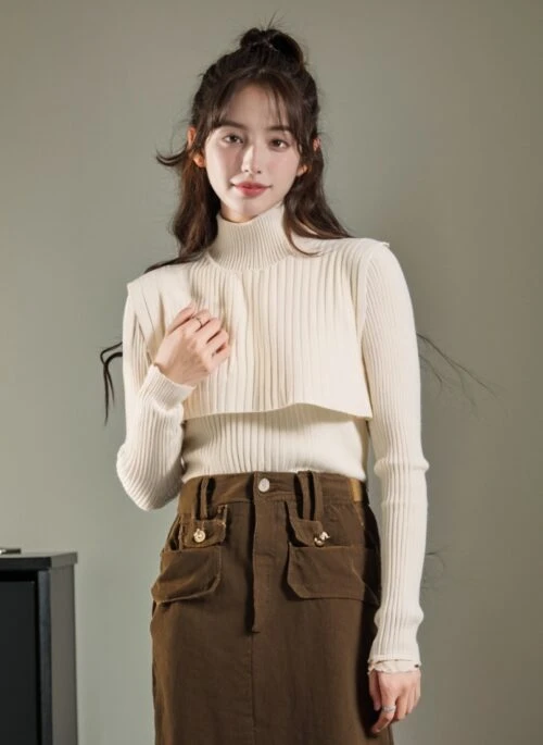 Stylish High Neck Knit Sweater Set