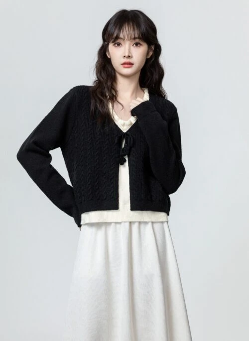 Black Fake Two-Piece V-Neck Knit Sweater