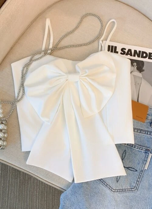 White Bow Accent Cropped Top | Pharita – BabyMonster