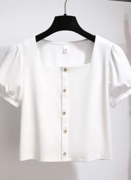 White Square Neck Puff Sleeves Blouse | Jeong Mo Eum – Love Next Door