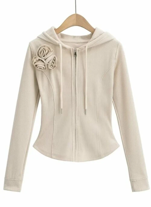 Beige 3D Roses Hooded Jacket | Lisa – BlackPink