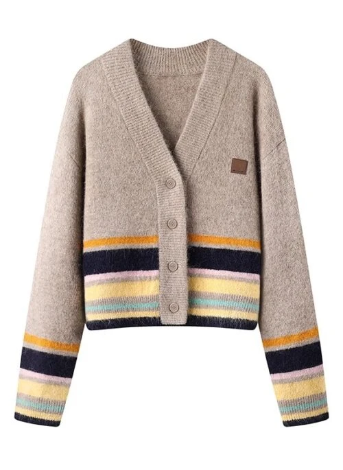 Beige Multicolor Striped Button-Up Cardigan | Jin – BTS