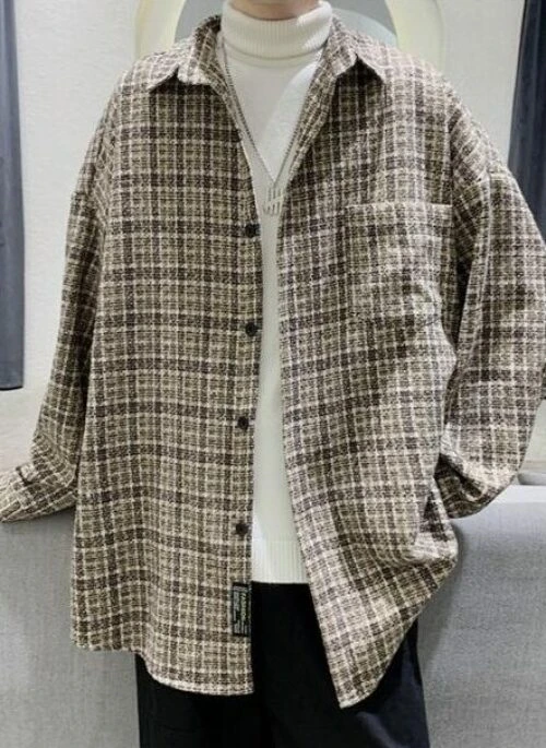 Beige Plaid Tweed Style Collared Jacket | Bangchan - Stray Kids