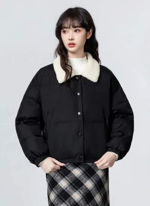 Black Short Collar Cotton Coat