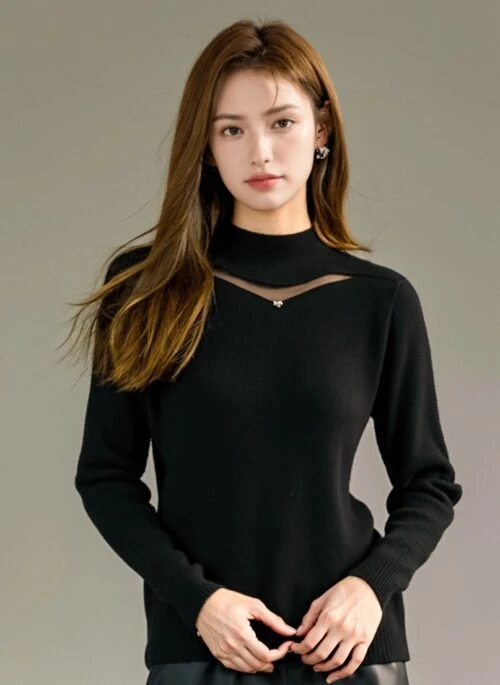 Black Thick Velvet Mesh Fashion Top