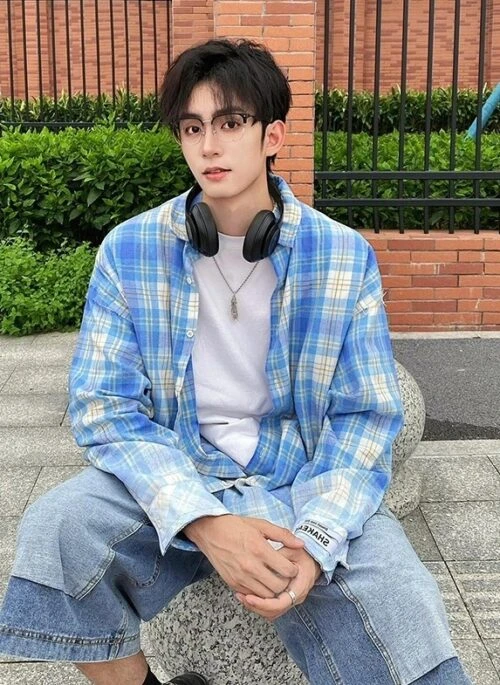 Blue Faded Plaid Shirt | Jin – BTS