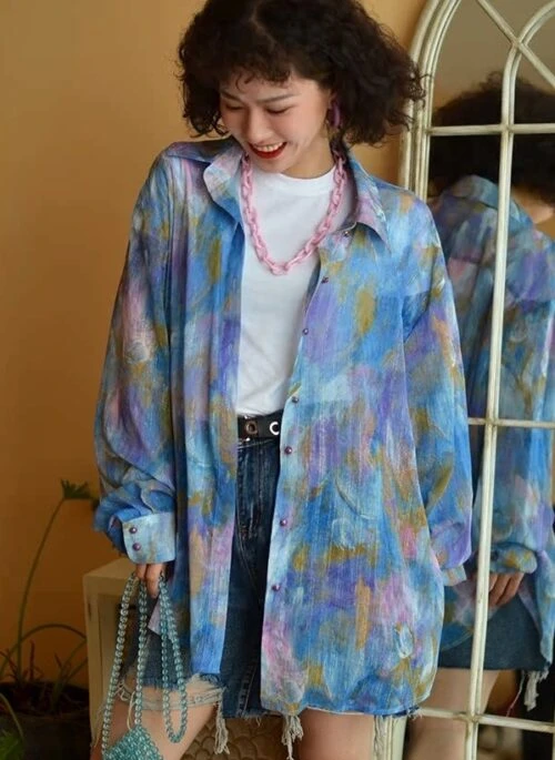 Blue Sheer Abstract Oversized Shirt | Kang Bit Na – The Judge From Hell