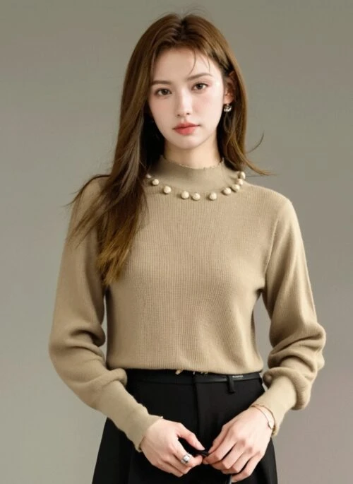 Brown Chic Pearl Collar Knit Sweater