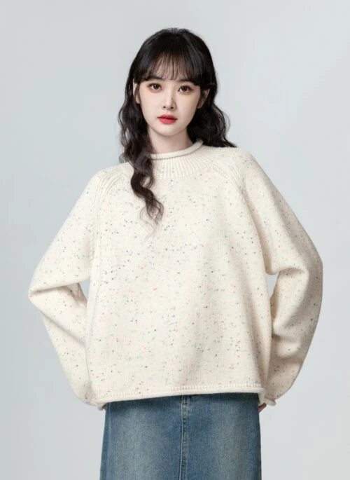 Cozy Knit Sweater With Rolled Collar