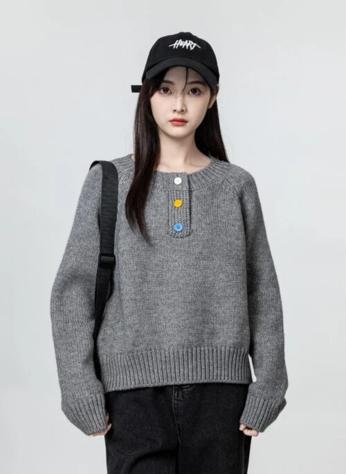 Cozy Sweater With Multicolored Buttons