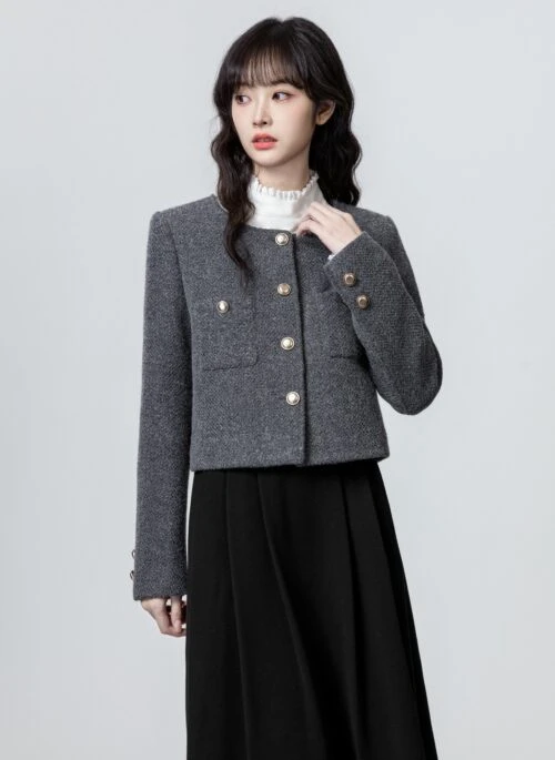 Gray Wool Blend Elegant Style Coat