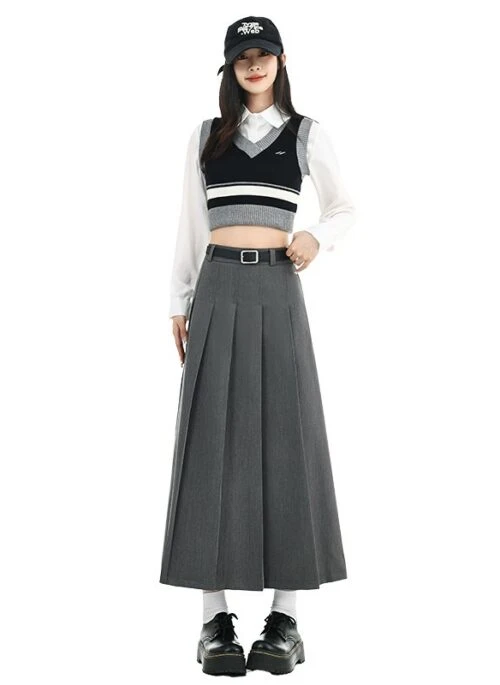 Grey Pleated Long Skirt | Yoon – STAYC