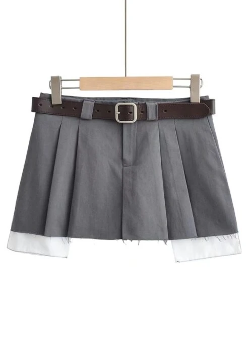 Grey Raw Hem Pleated Skirt | J – STAYC