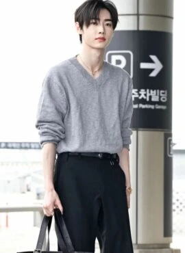 Grey Ribbed Edge V-Neck Sweater | Sunghoon – Enhypen