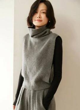 Grey Turtleneck Woolen Vest | Rose – BlackPink