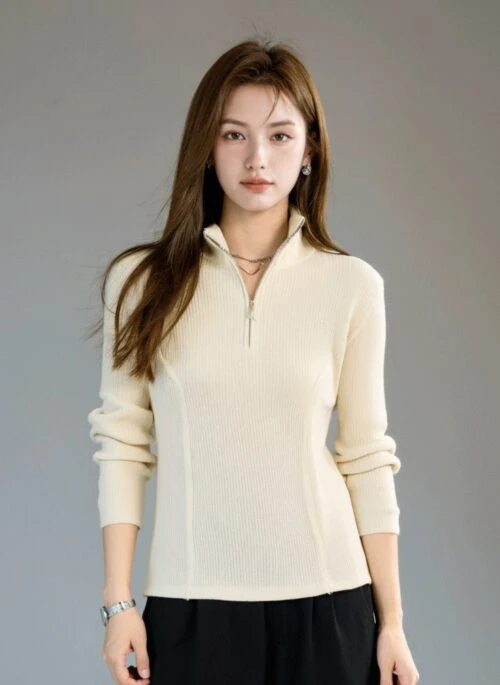 Halfzip Highneck Sweater Knit Top