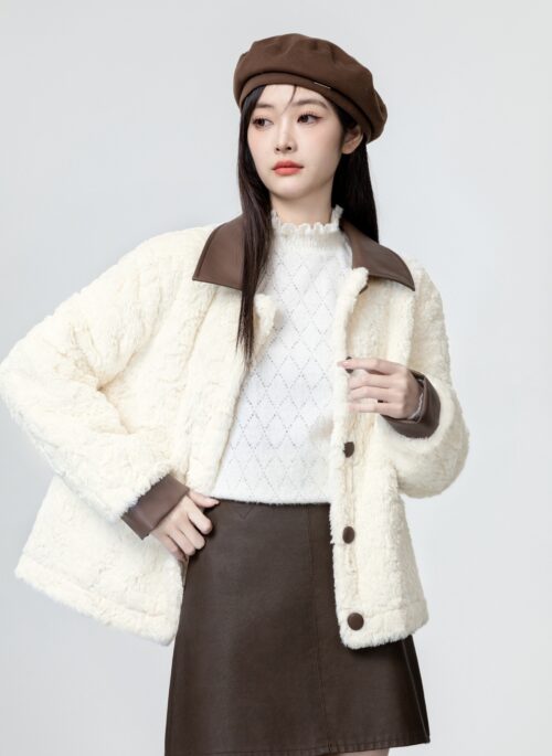 Lamb Wool Jacket With Leather Collar