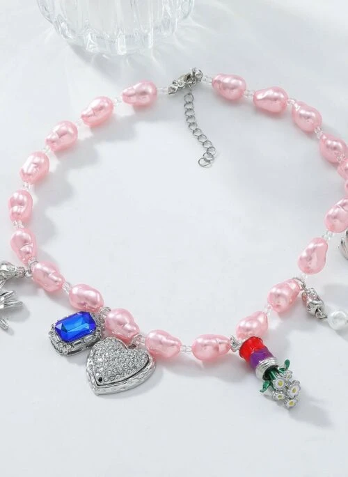 Pink Beaded Charm Necklace | Irene – Red Velvet