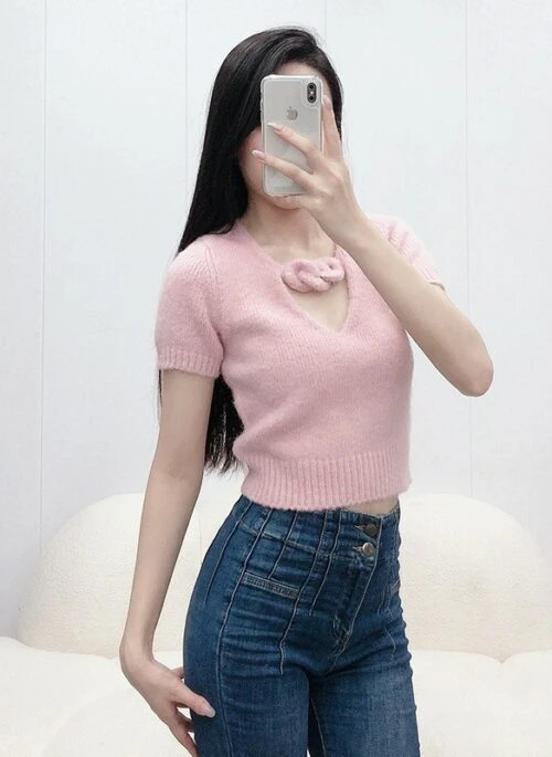 Pink Knotted Neckline Knitted Top | Sana – Twice