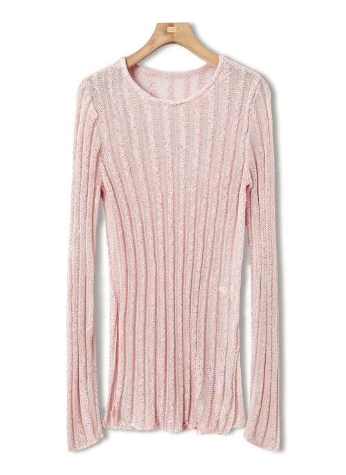 Pink Striped Sheer Sweater | Ahyeon – BabyMonster