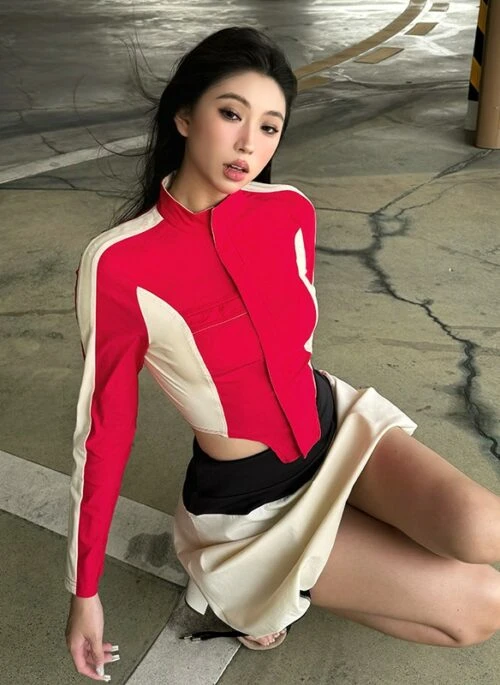 Red Cropped Racing Jacket | Jennie – BlackPink