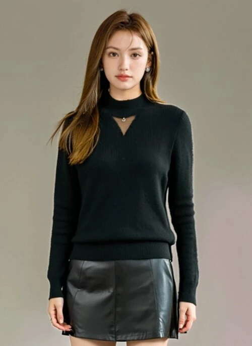 Thick Black Knit Sweater With Fitted Waist